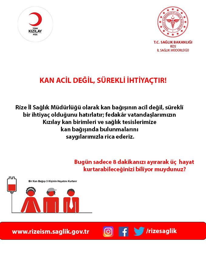 Rize İl Sağlık Müdürlüğünden Kan Bağışına Davet!