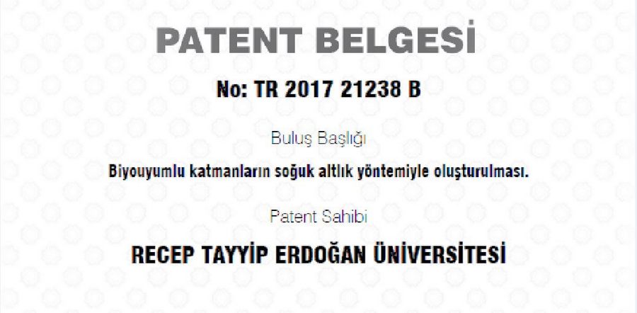 RECEP TAYYİP ERDOĞAN ÜNİVERSİTESİNDEN PATENT BAŞARISI