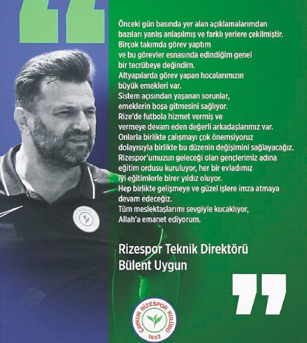 Çaykur Rizespor Teknik Patronu Uygun